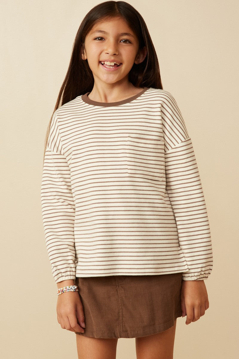 Youth Girls Stripe Contrast Long Sleeve Top