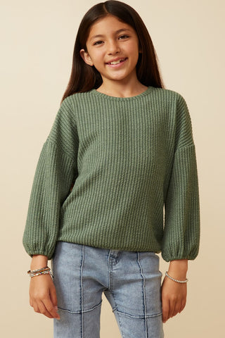 Brushed Ribbed Puff Sleeve Knit Top