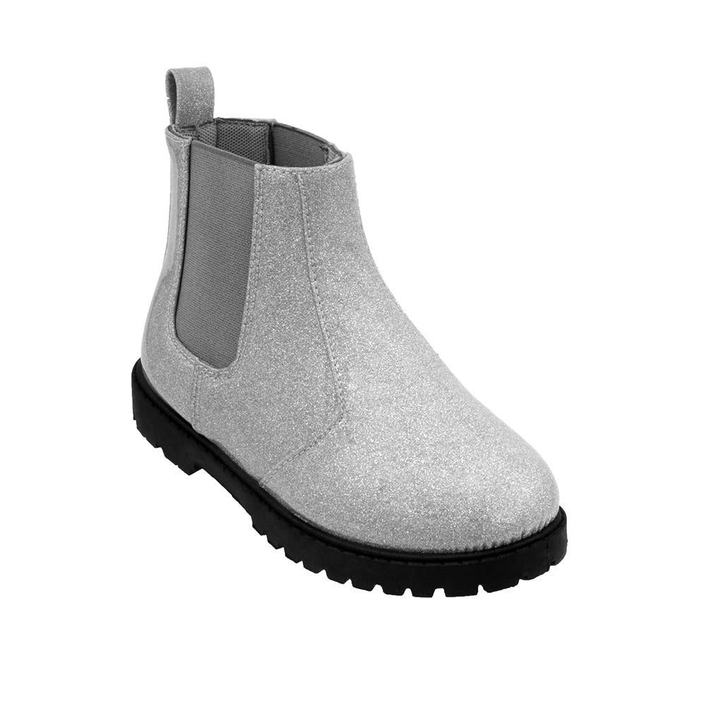 Girls Silver Sparkle Combat Boot