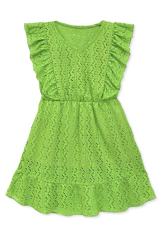 Green Eyelet Ruffle Dress
