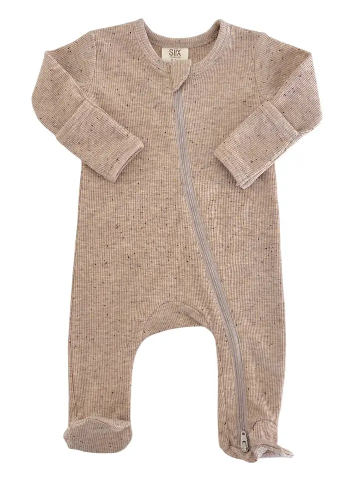 Baby Boys Tan Speckle 2-Way Zip Footie