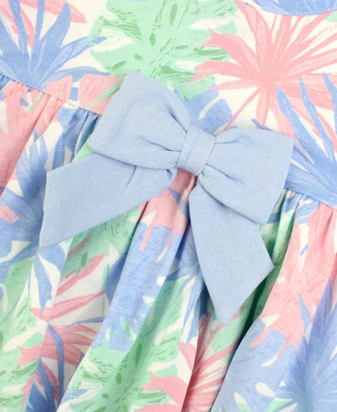 Pastel Palms Short Sleeve Knit Twirl Dress
