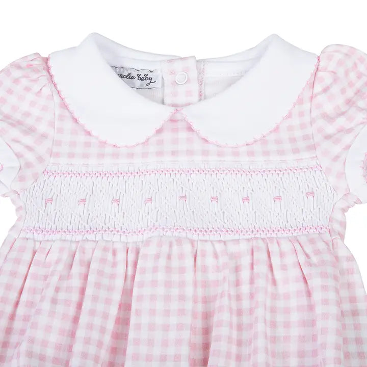 Infant Girl Gingham Smocked Collared Bubble Romper