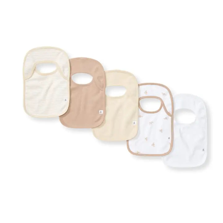 Set Of 5 Organic Cotton Lap Shoulder Baby Bibs - Golden Bee