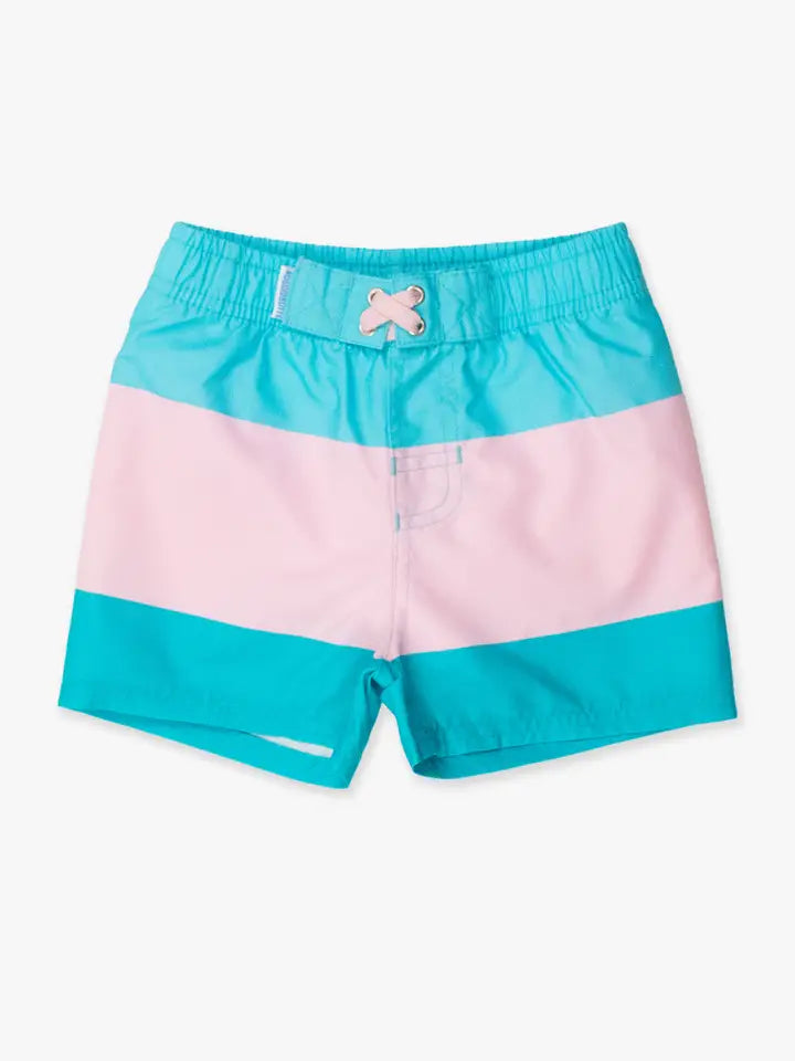 Boys Neon Color Block Swim Trunks