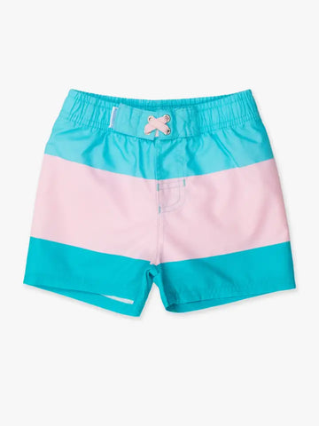 Boys Neon Color Block Swim Trunks