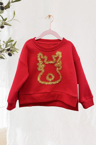 Girls Oversized Reindeer Pullover