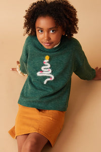 Girls Handknit Christmas Tree Sweater Top