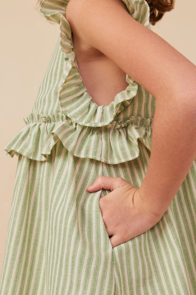 Girls Striped Button Ruffled Dress