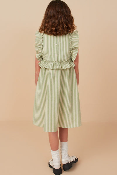 Girls Striped Button Ruffled Dress