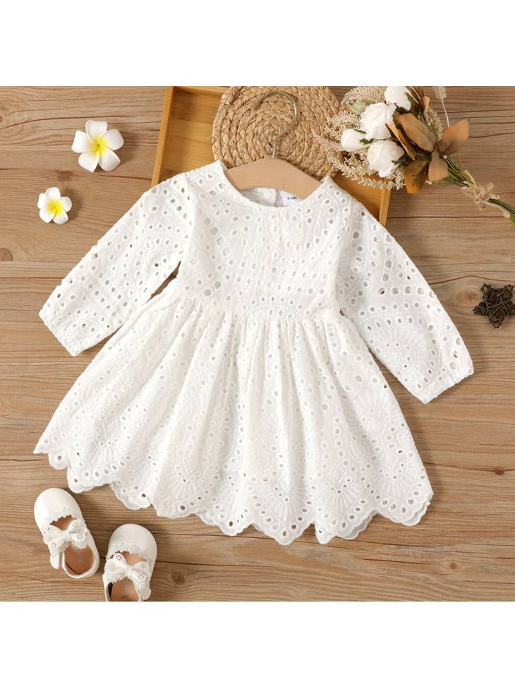 Solid White Long-sleeve Dress