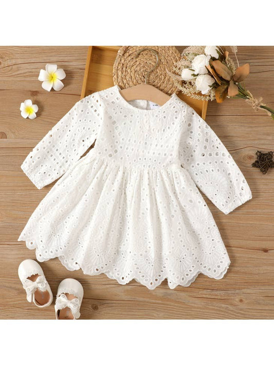 Solid White Long-sleeve Dress