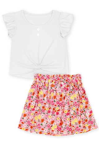 Ruffle Top And Floral Skirt Set