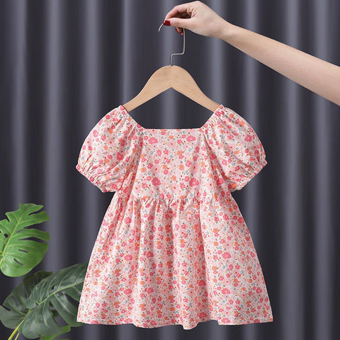 Floral Puff Sleeve Bow Dress