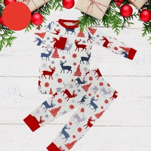 Kids Two Piece Pajamas Reindeer Red Trees