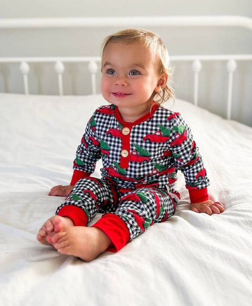 Toddler Black Buffalo Plaid With Red Truck Pajamas'