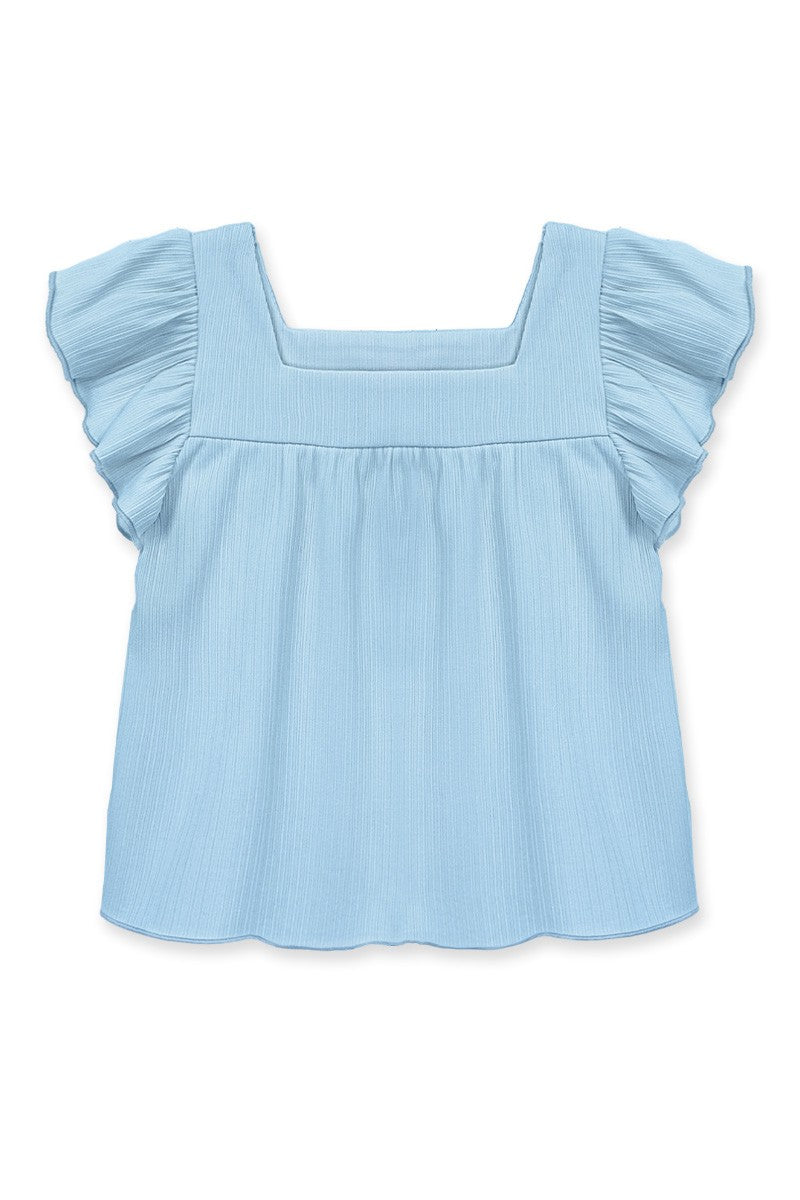 Youth Girl's Square Neck Ruffle Sleeve Top