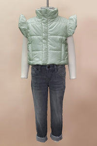 Girls Puffer Vest With Ruffle Shoulder