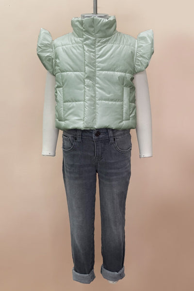 Girls Puffer Vest With Ruffle Shoulder