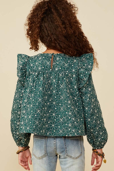 Floral Embroidered Ruffle Detail Top