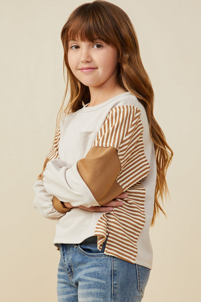 Youth Girls Stripe & Color Block Sleeve Detail Knit Top