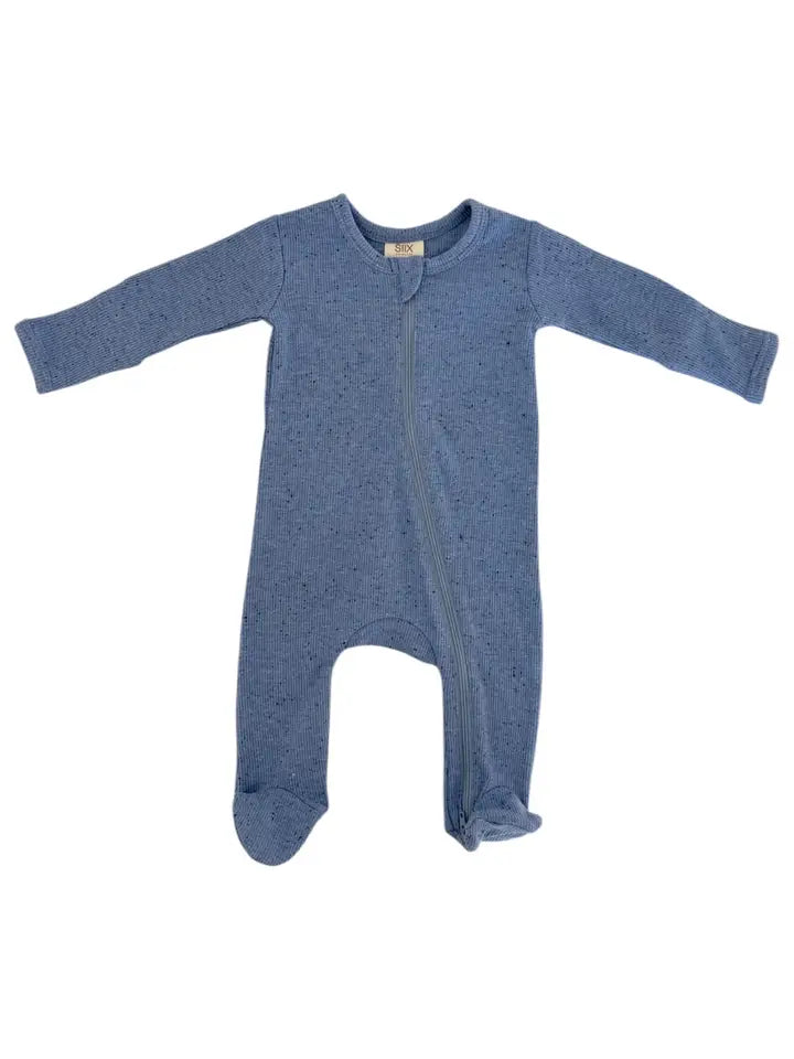 Baby Boys Blue Speckle 2-Way Zip Footie