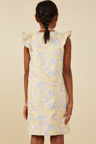 Girls Floral Ruffled Shoulder Dress