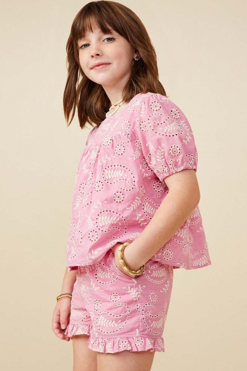 Youth Girls Botanical Embroidered Top