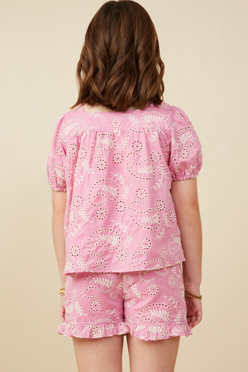 Youth Girls Botanical Embroidered Top