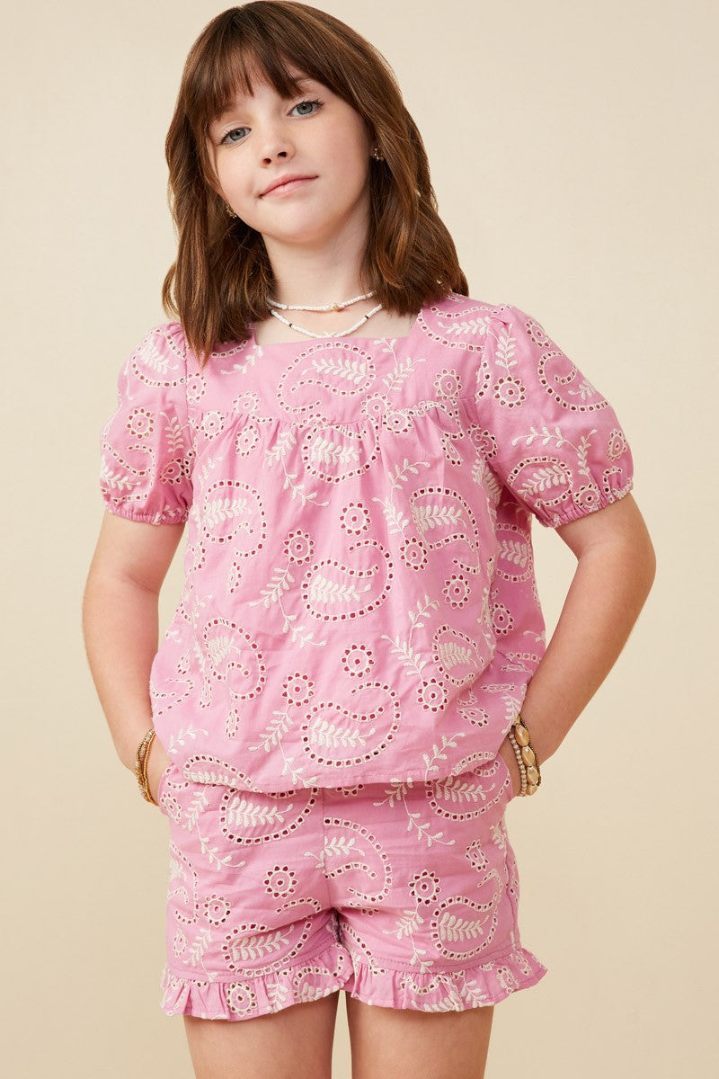 Youth Girls Botanical Embroidered Top