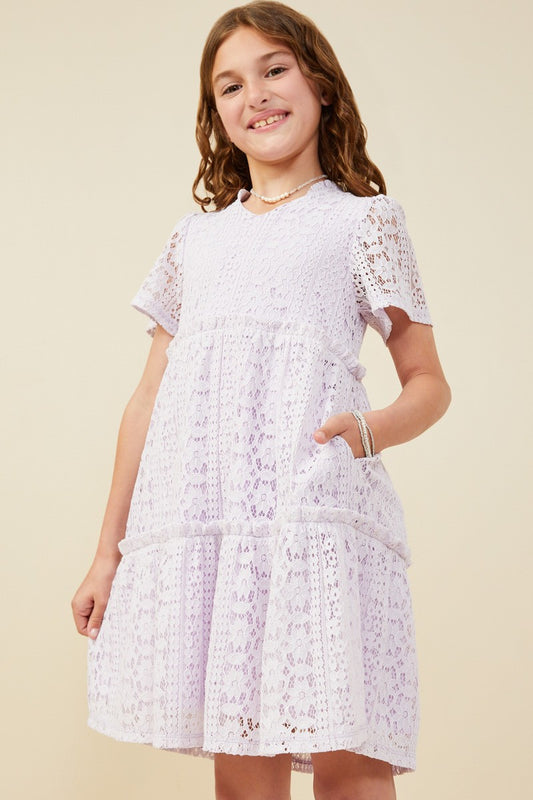 Youth Girls Ruffle Floral Lace Dress