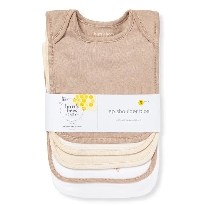Set Of 5 Organic Cotton Lap Shoulder Baby Bibs - Golden Bee