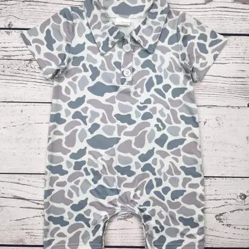 Infant Boy Gray Camouflage Romper