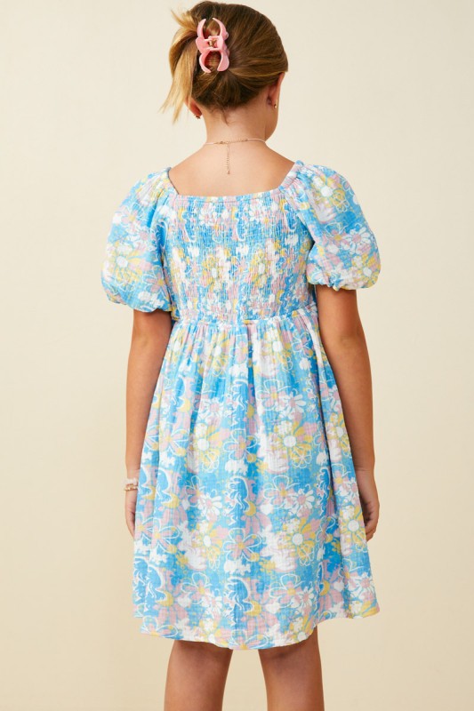 Youth Girls Floral Print Square Neck Dress