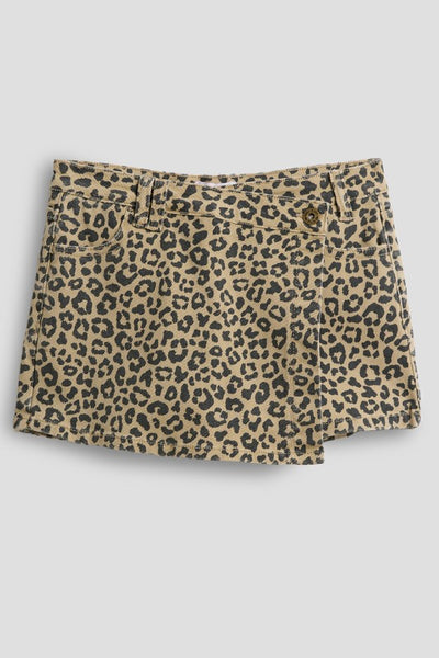 Youth Girls Asymmetrical Leopard Denim Skort