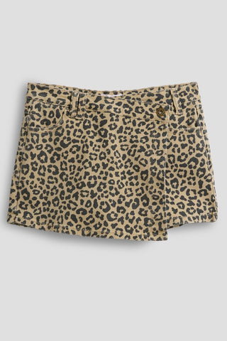 Youth Girls Asymmetrical Leopard Denim Skort