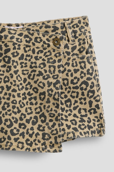Youth Girls Asymmetrical Leopard Denim Skort
