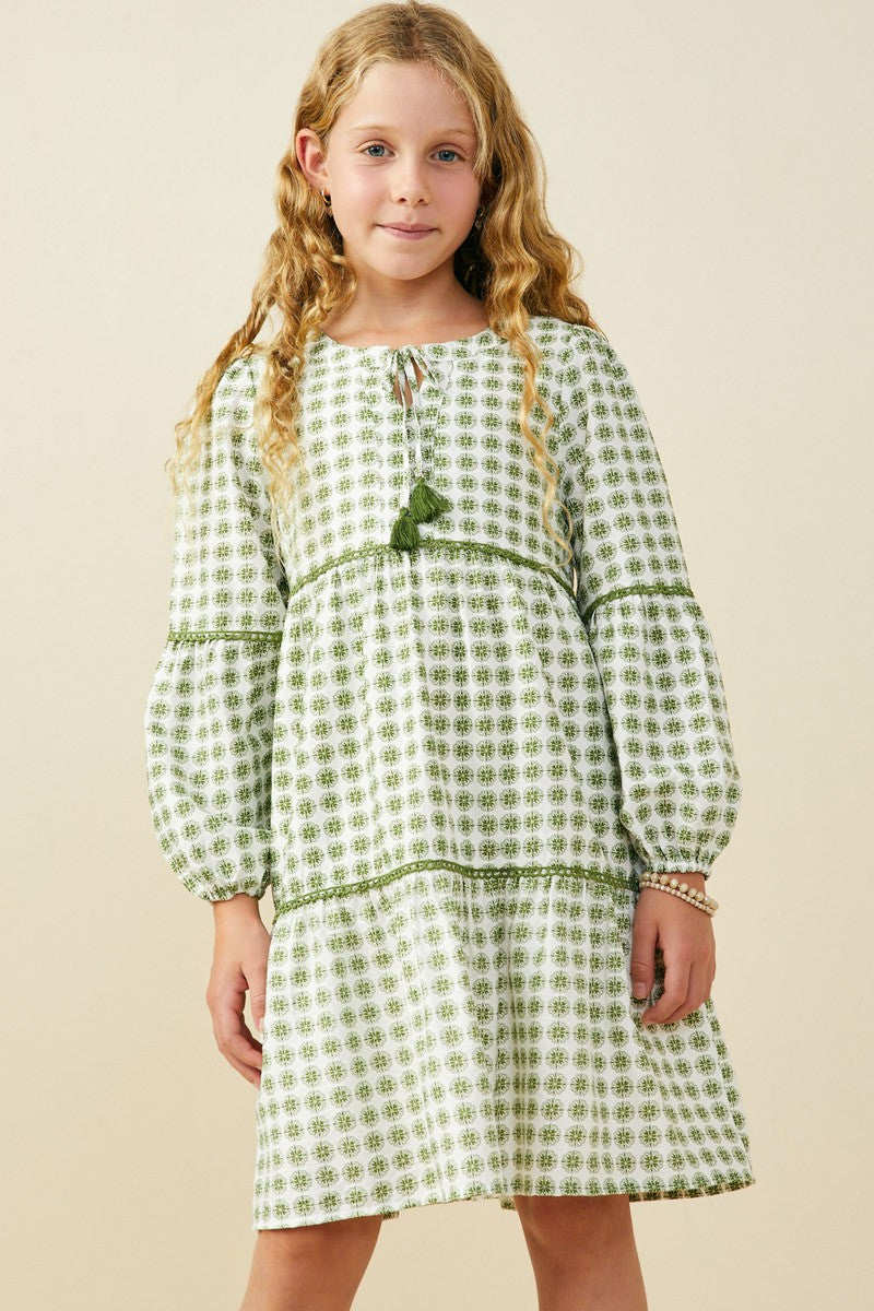 Youth Girls Floral Tiered Long Sleeve Dress