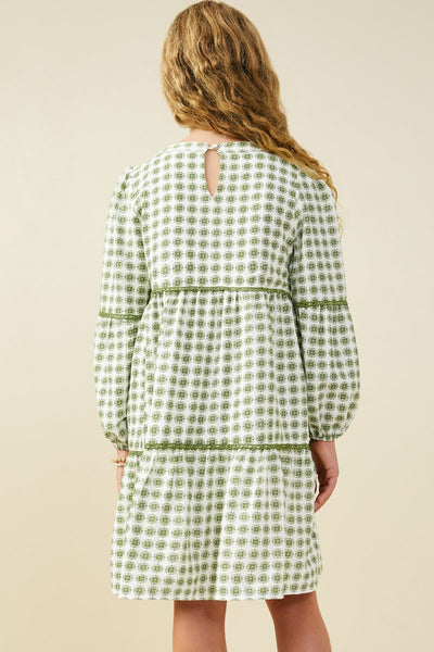 Youth Girls Floral Tiered Long Sleeve Dress