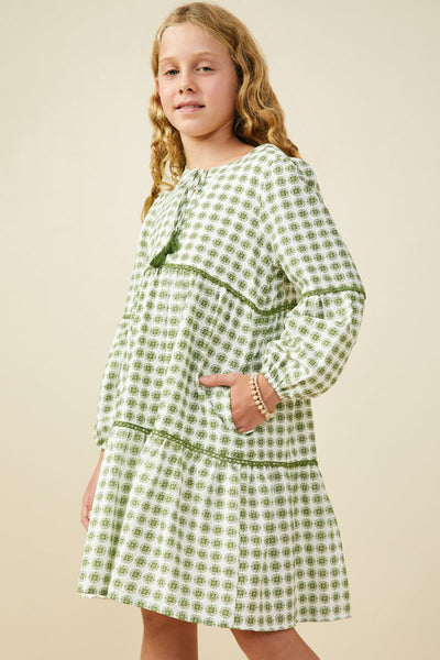 Youth Girls Floral Tiered Long Sleeve Dress