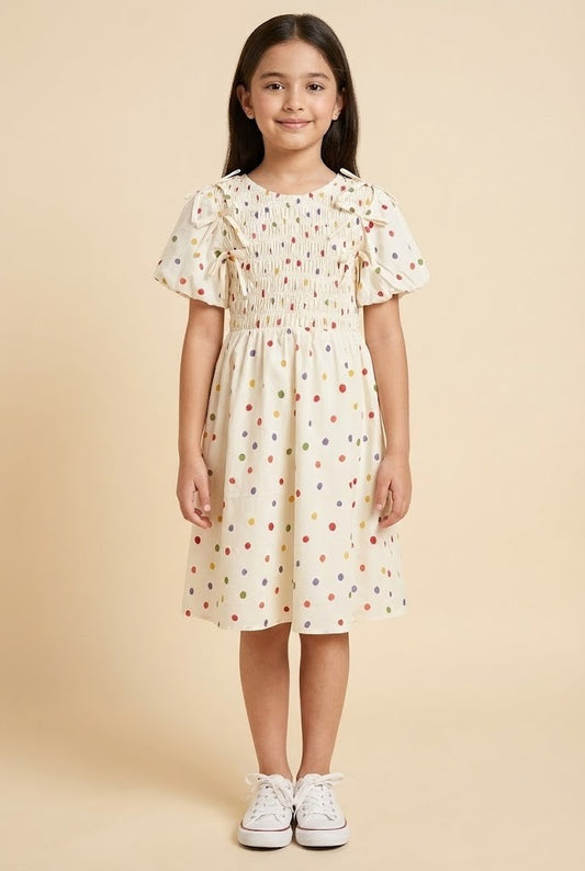 Youth Girls Bow Detailed Polka Dot Dress