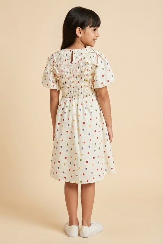 Youth Girls Bow Detailed Polka Dot Dress