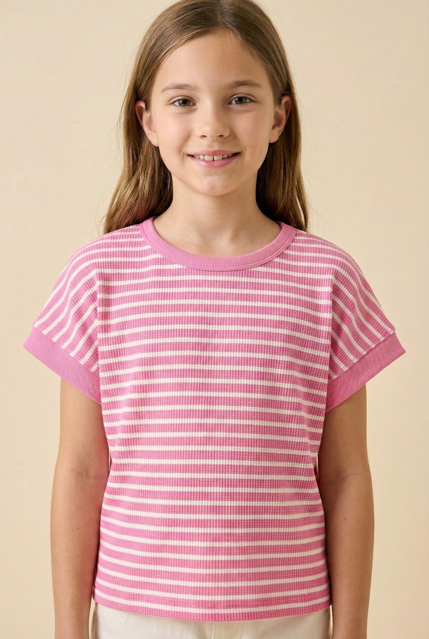Youth Girls Open Back Striped Knit T-Shirt