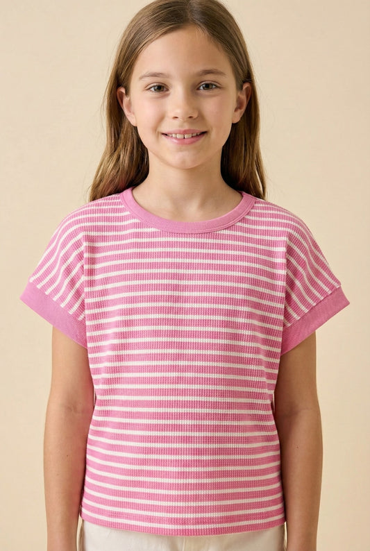 Youth Girls Open Back Striped Knit T-Shirt