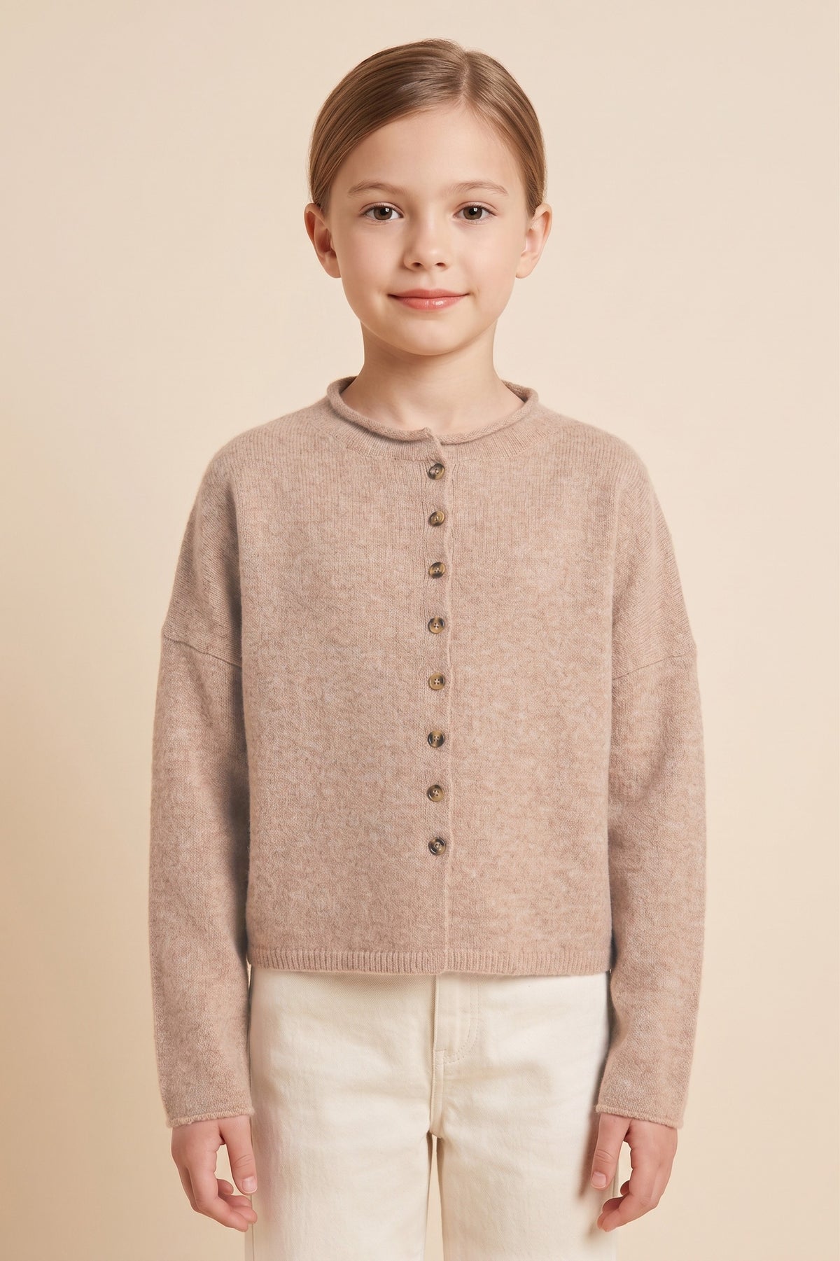 Youth Girls Rolled Neck Brushed Sweater Cardigan