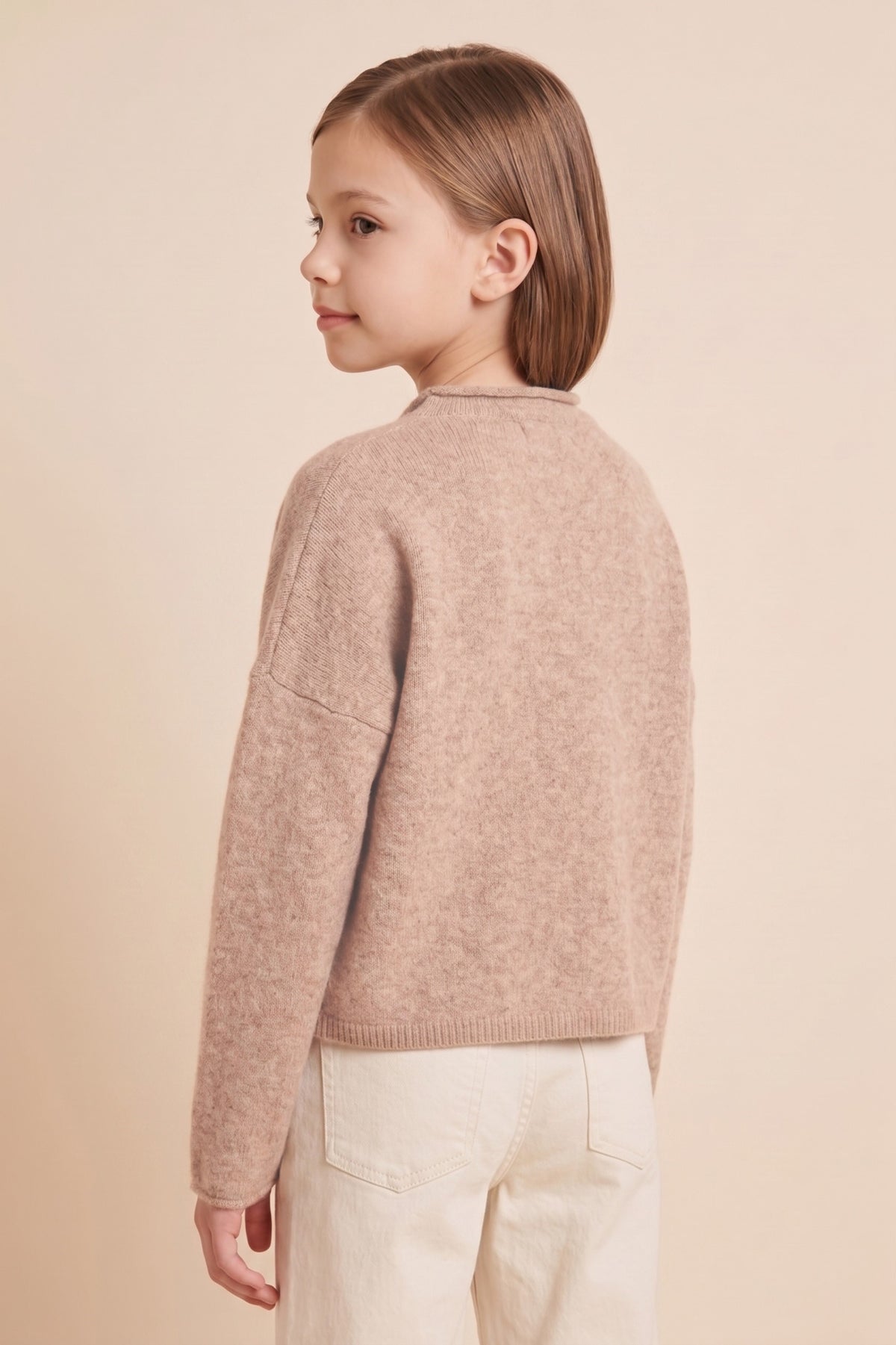 Youth Girls Rolled Neck Brushed Sweater Cardigan