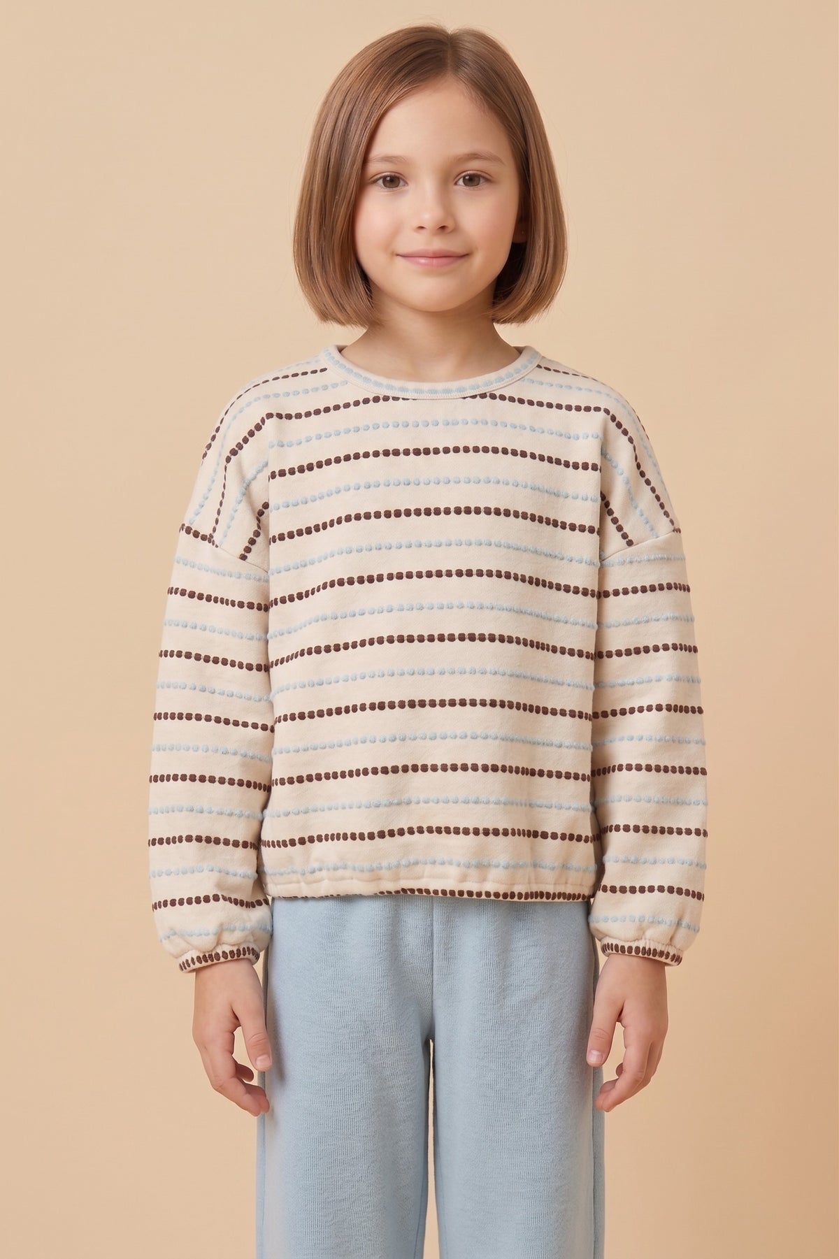 Youth Girls Textured Stitch Long Sleeve Sweater