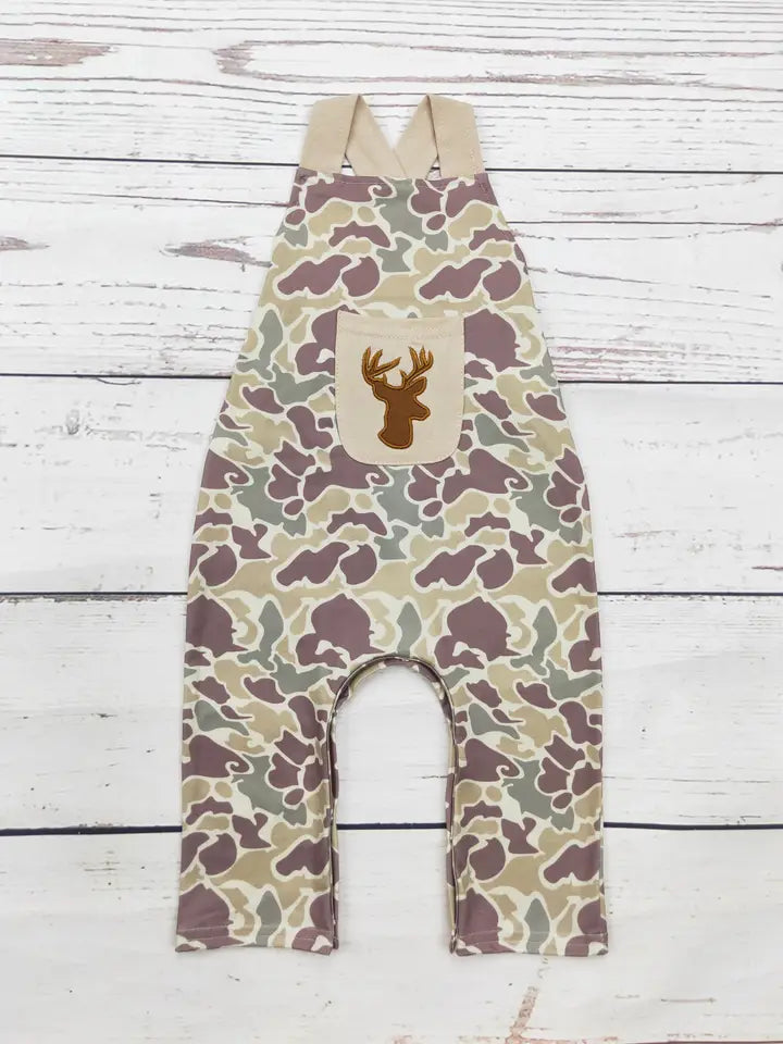 Baby Boys Camouflage Deer Appliqué Jumpsuit