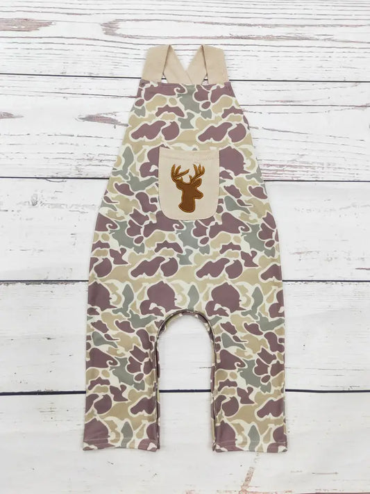 Baby Boys Camouflage Deer Appliqué Jumpsuit