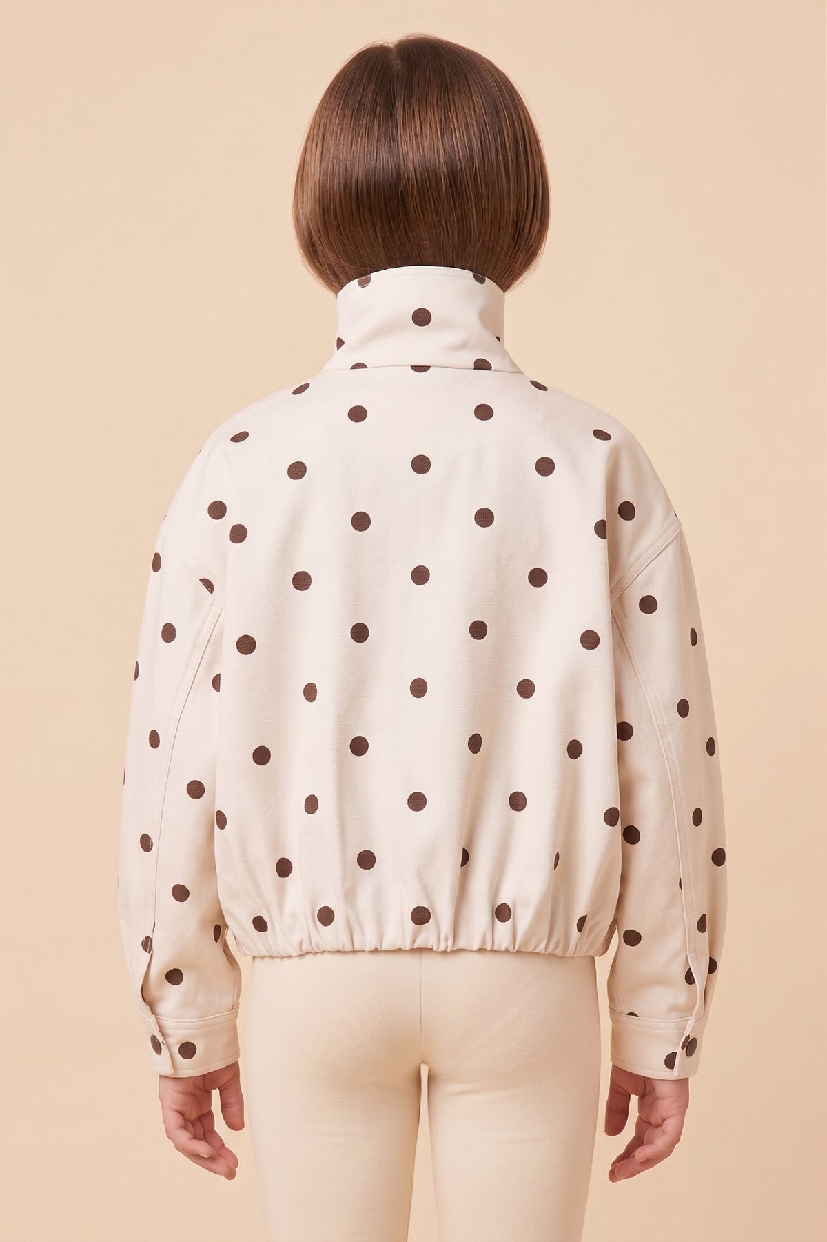 Youth Girls Mock Neck Polka Dot Bomber Jacket